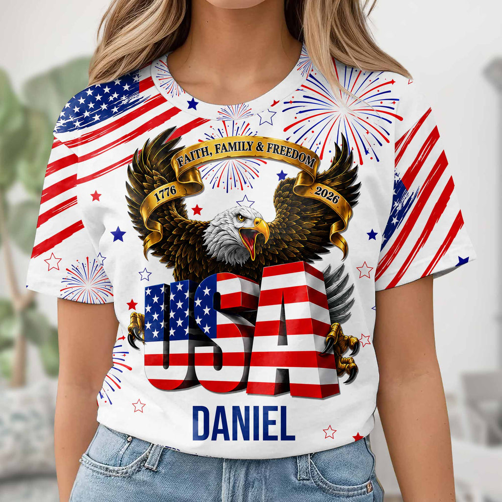 Personalized Patriotic Eagle T-Shirt Custom Name for Dad Apparel GradoCreations