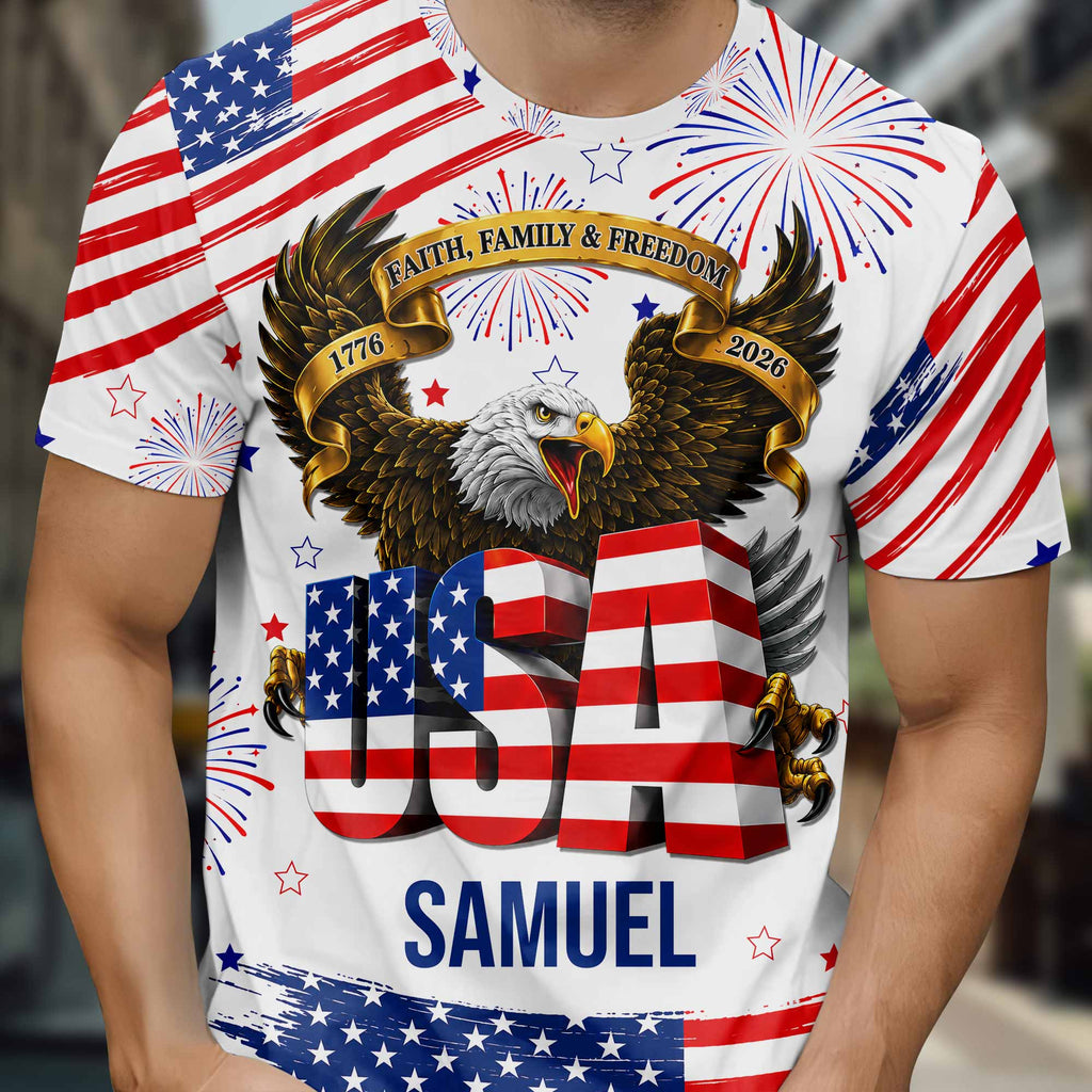 Personalized Patriotic Eagle T-Shirt Custom Name for Dad Apparel GradoCreations