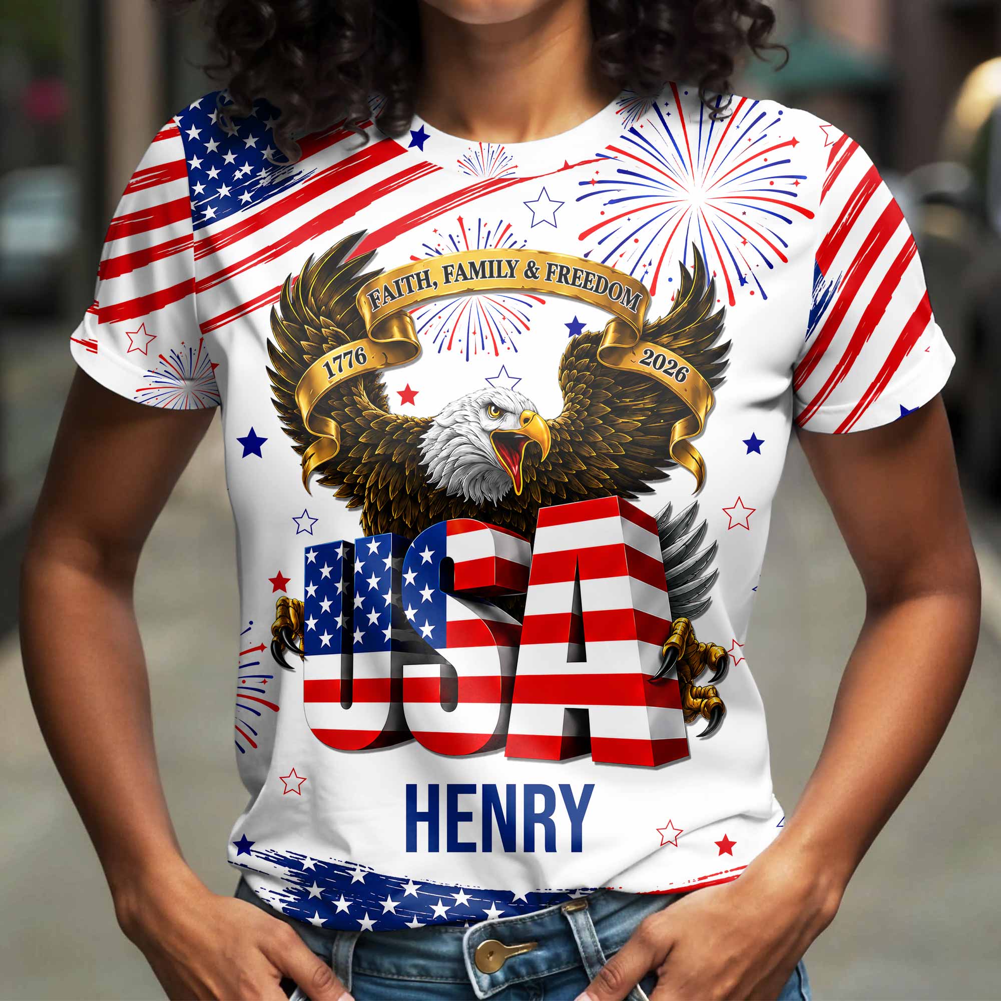 Personalized Patriotic Eagle T-Shirt Custom Name for Dad Apparel GradoCreations