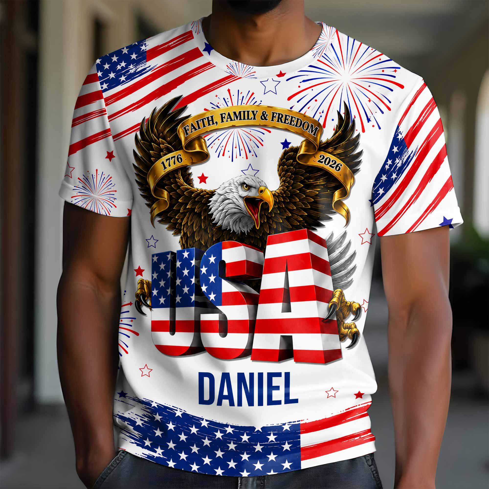 Personalized Patriotic Eagle T-Shirt Custom Name for Dad Apparel GradoCreations