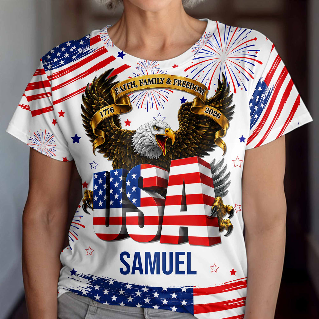 Personalized Patriotic Eagle T-Shirt Custom Name for Dad Apparel GradoCreations