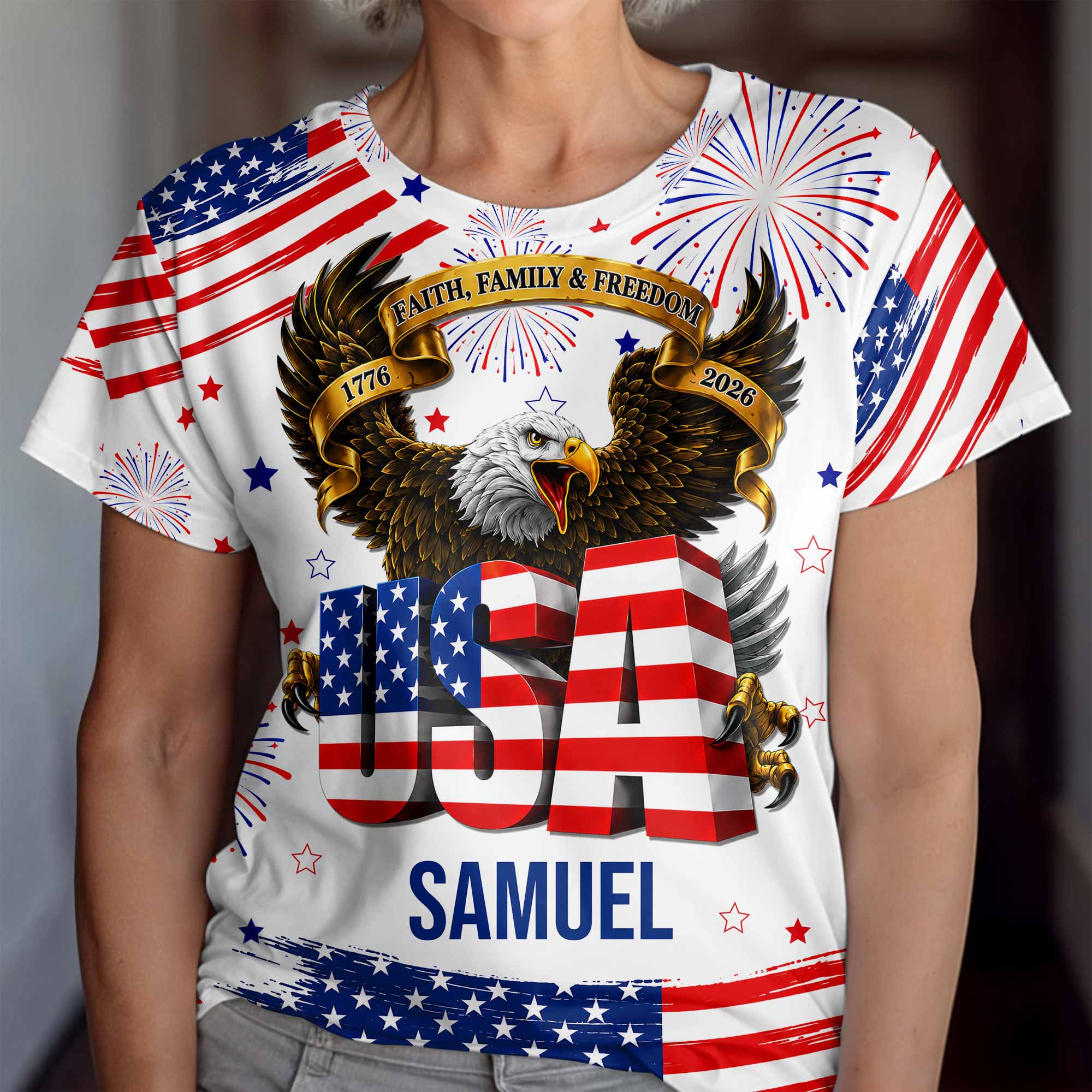 Personalized Patriotic Eagle T-Shirt Custom Name for Dad Apparel GradoCreations