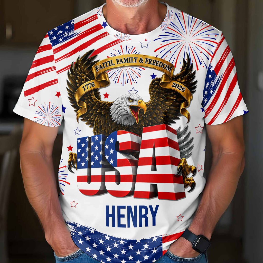 Personalized Patriotic Eagle T-Shirt Custom Name for Dad Apparel GradoCreations