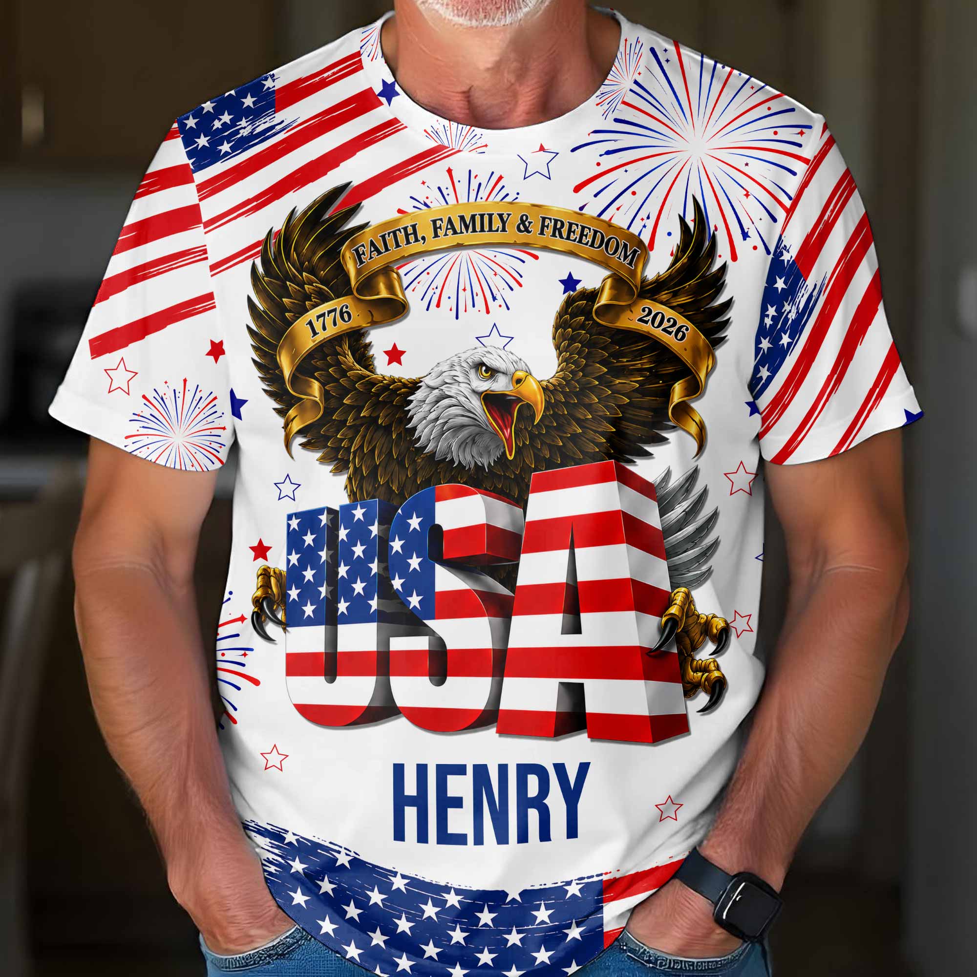 Personalized Patriotic Eagle T-Shirt Custom Name for Dad Apparel GradoCreations