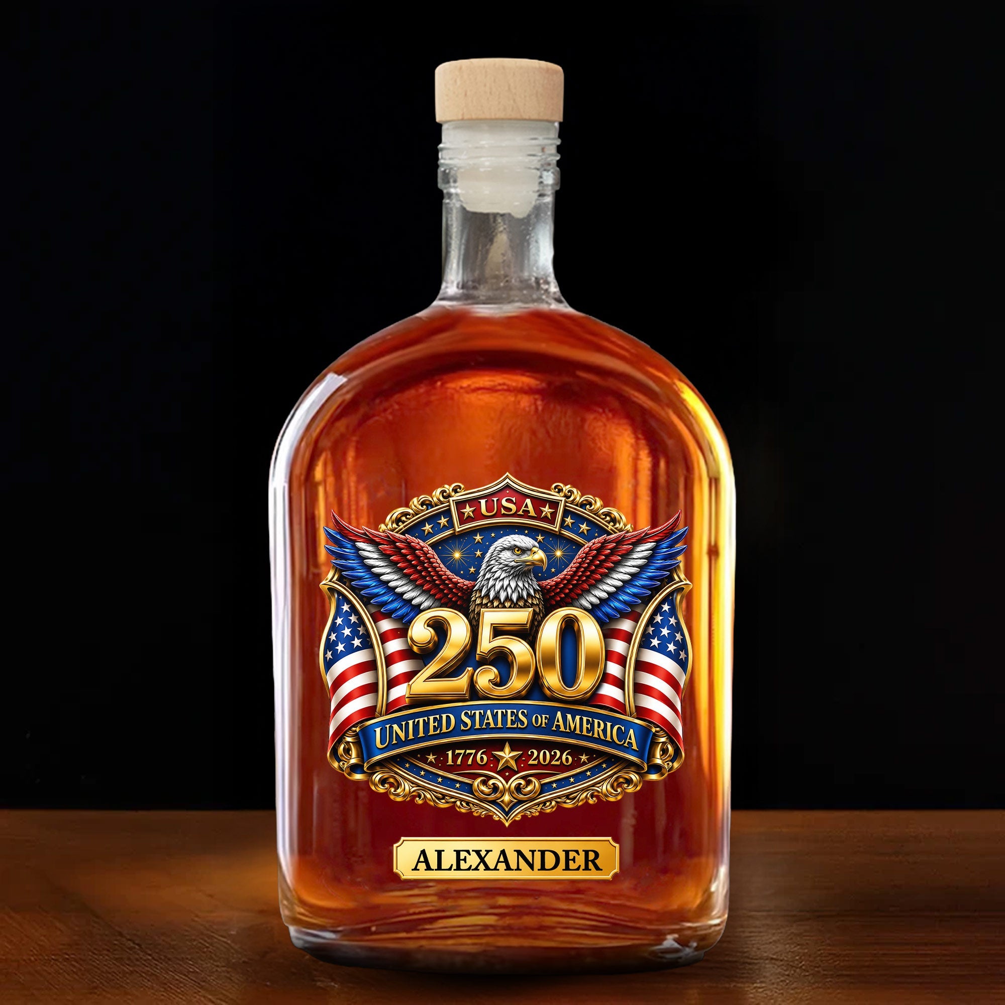 Personalized Whiskey Bottle with Eagle & American Flag Design for Dad, 4th of July Gift Whiskey Bottle GradoCreations