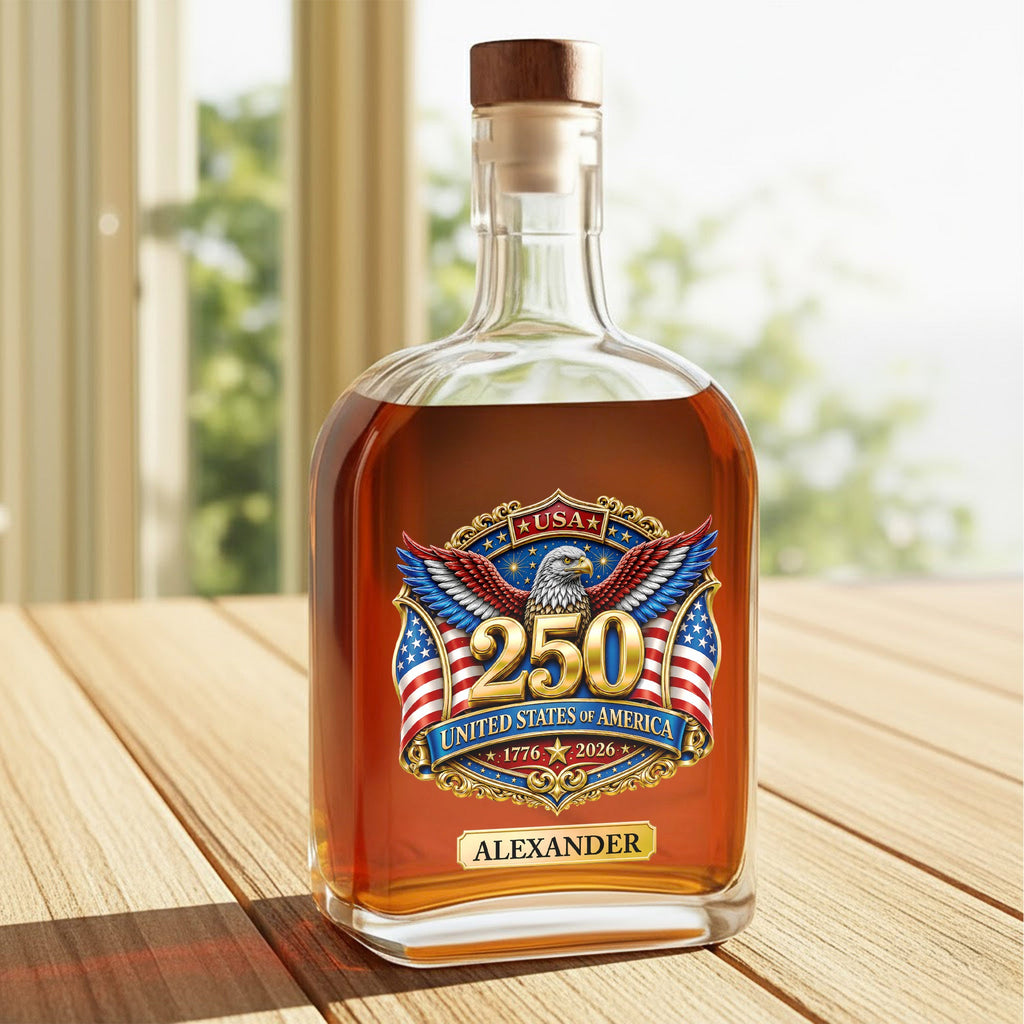 Personalized Whiskey Bottle with Eagle & American Flag Design for Dad, 4th of July Gift Whiskey Bottle GradoCreations