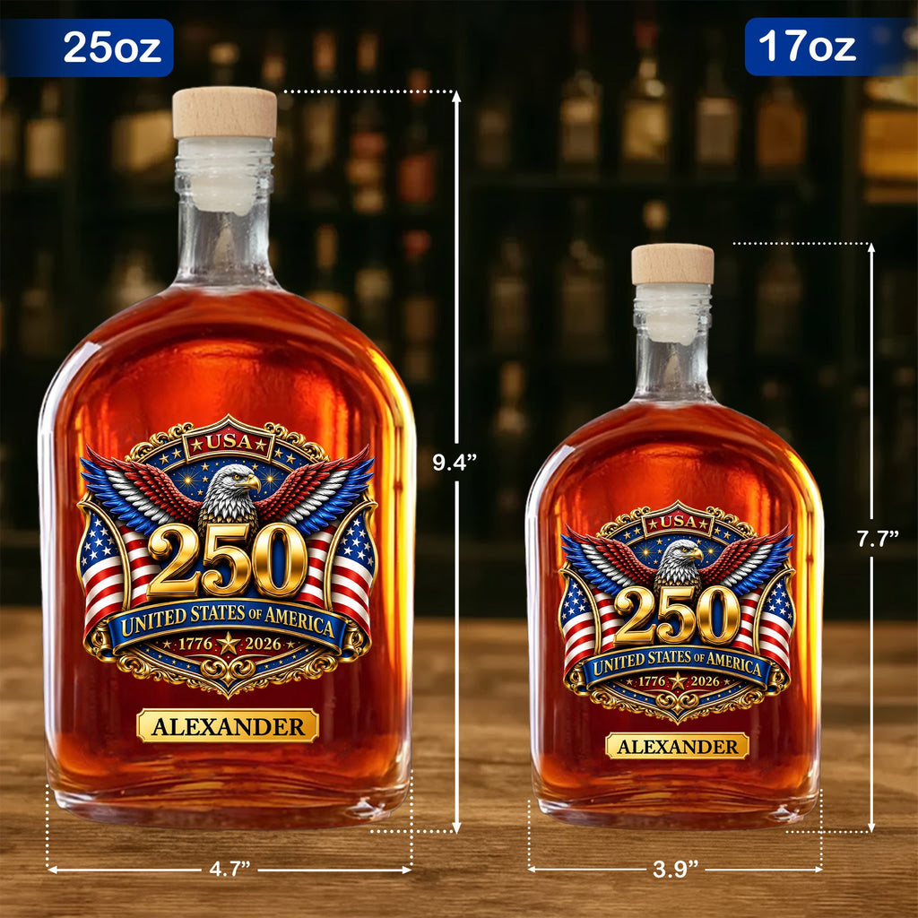 Personalized Whiskey Bottle with Eagle & American Flag Design for Dad, 4th of July Gift Whiskey Bottle GradoCreations