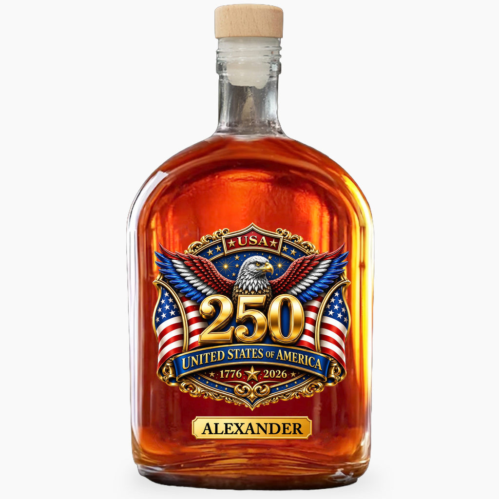 Personalized Whiskey Bottle with Eagle & American Flag Design for Dad, 4th of July Gift Whiskey Bottle GradoCreations