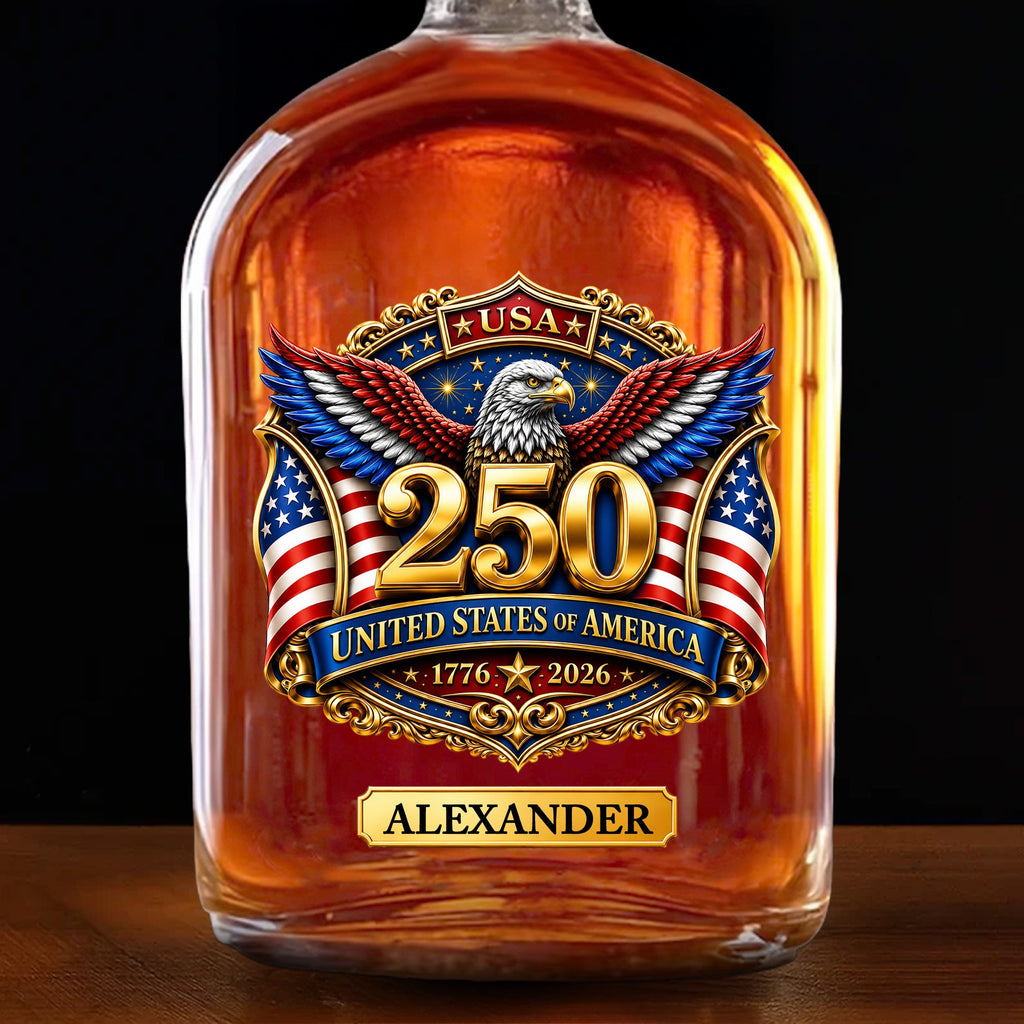 Personalized Whiskey Bottle with Eagle & American Flag Design for Dad, 4th of July Gift Whiskey Bottle GradoCreations