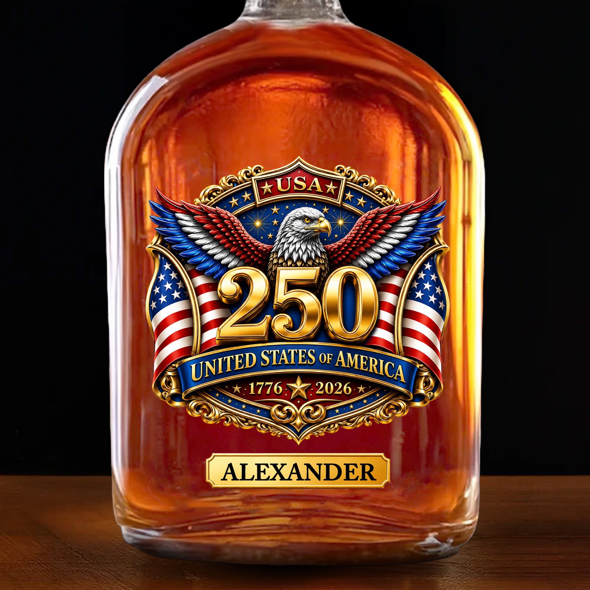 Personalized Whiskey Bottle with Eagle & American Flag Design for Dad, 4th of July Gift Whiskey Bottle GradoCreations