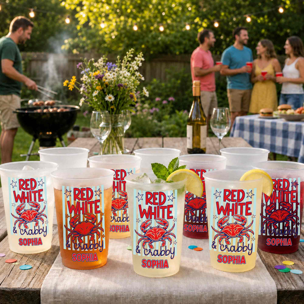 Personalized Frosted Cups Patriotic Crab Independence Day Gift Frosted Cups GradoCreations