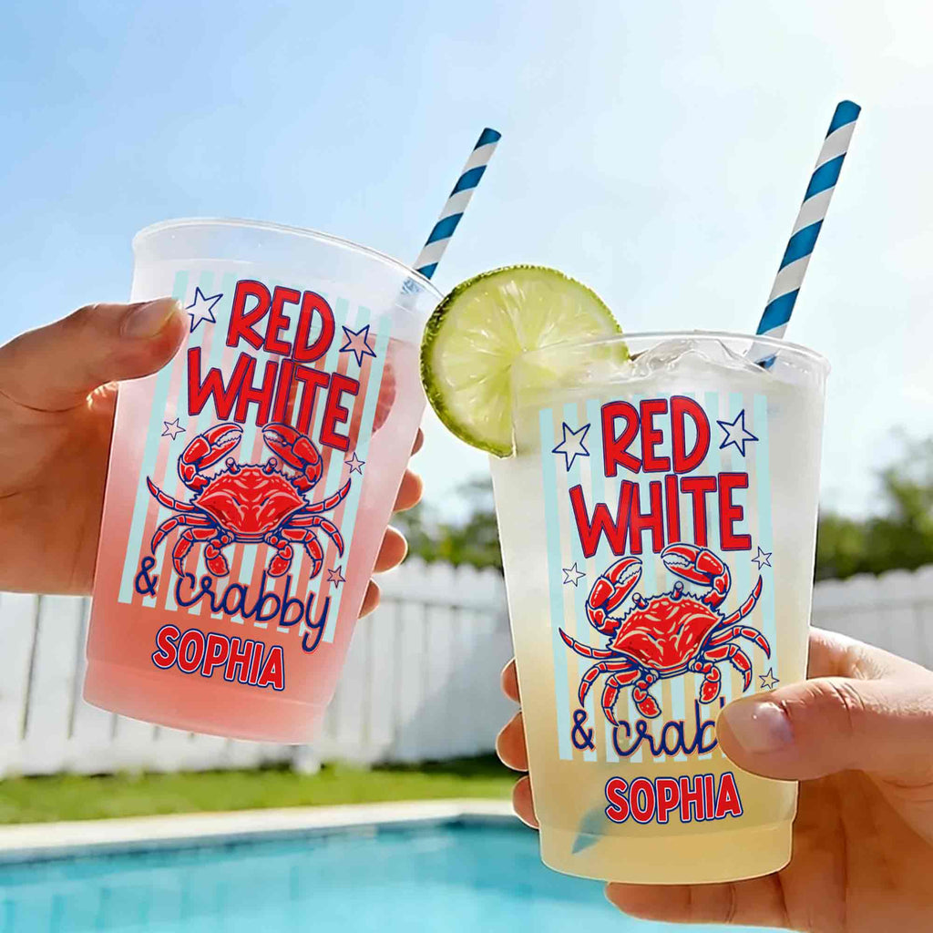 Personalized Frosted Cups Patriotic Crab Independence Day Gift Frosted Cups GradoCreations