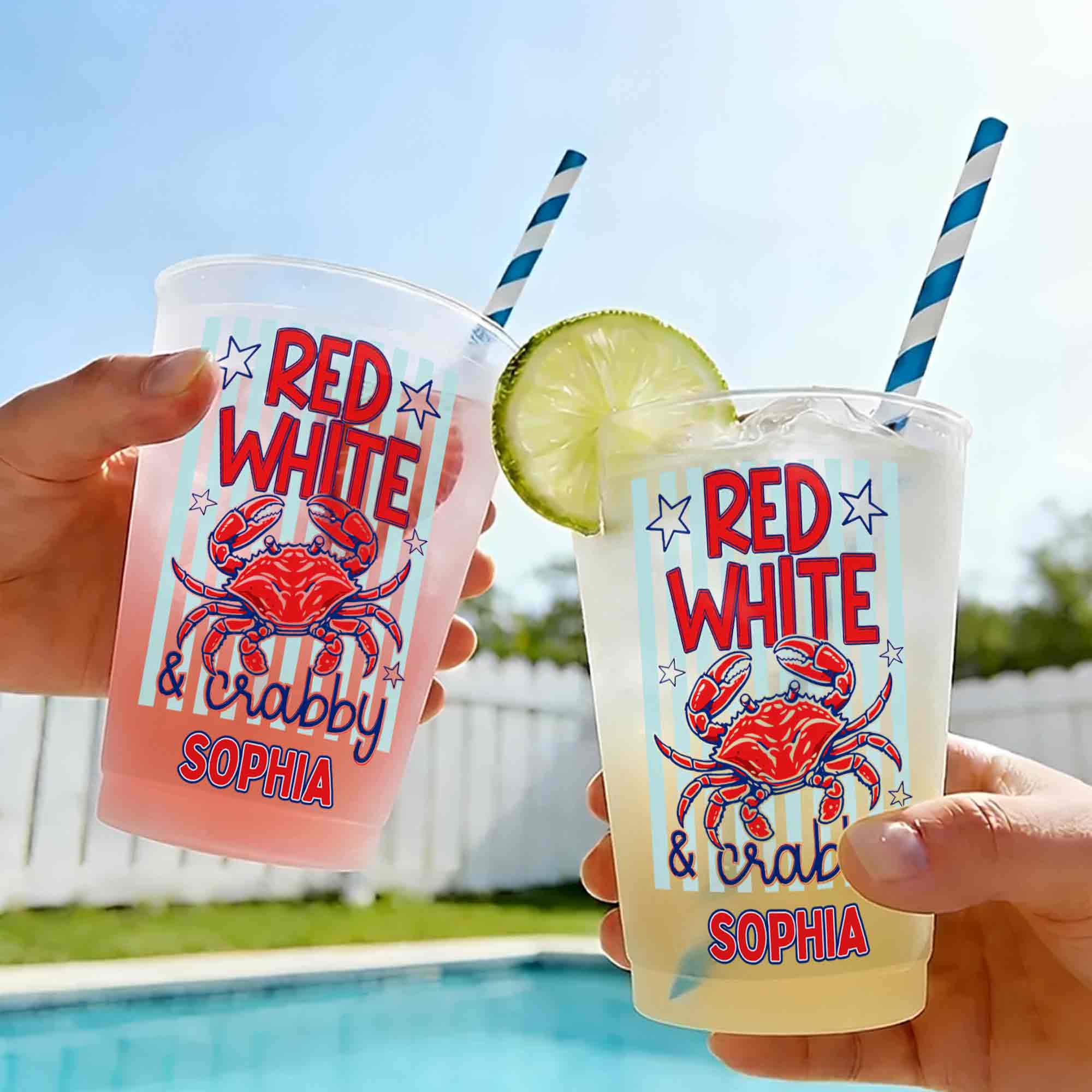 Personalized Frosted Cups Patriotic Crab Independence Day Gift Frosted Cups GradoCreations