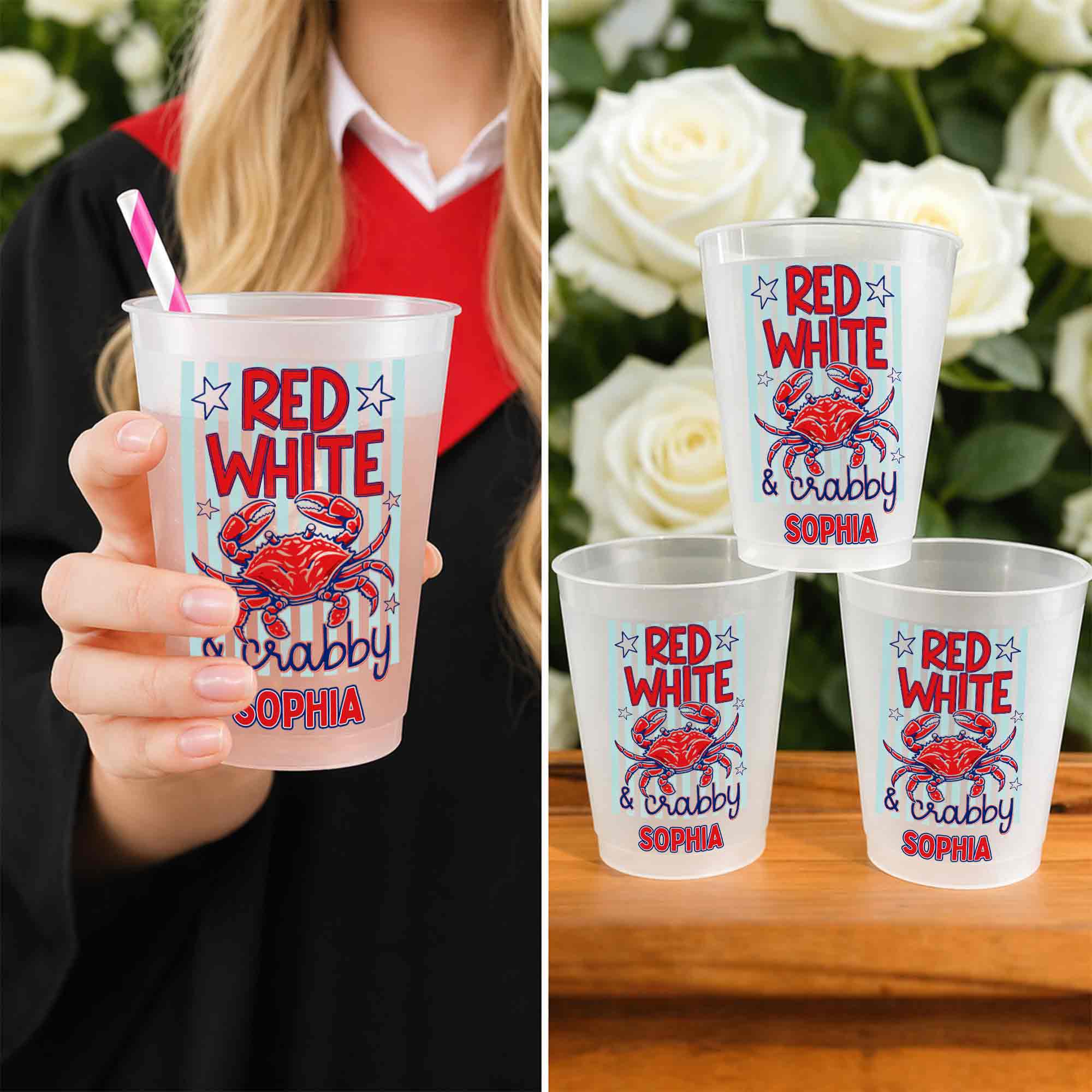 Personalized Frosted Cups Patriotic Crab Independence Day Gift Frosted Cups GradoCreations
