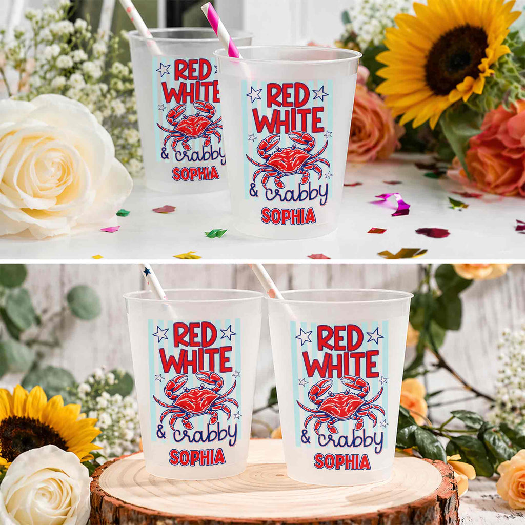 Personalized Frosted Cups Patriotic Crab Independence Day Gift Frosted Cups GradoCreations
