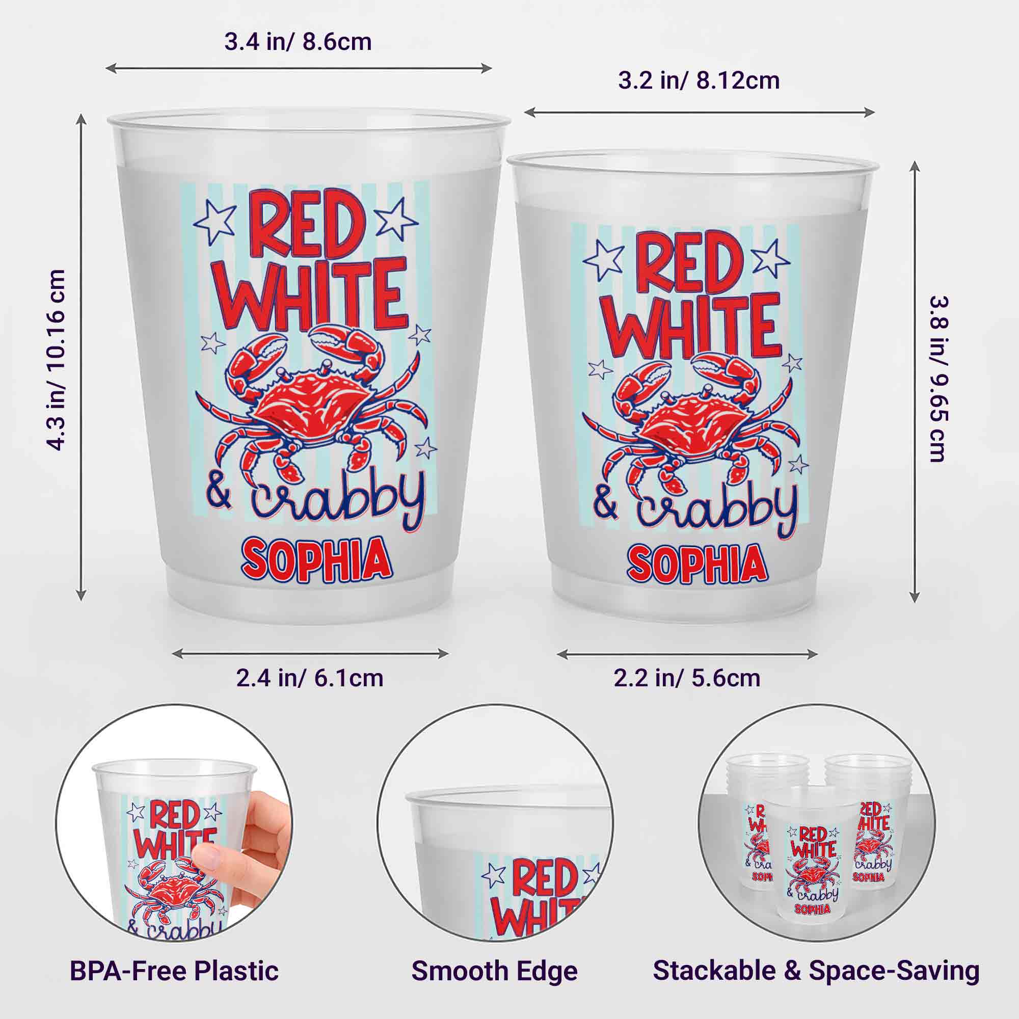 Personalized Frosted Cups Patriotic Crab Independence Day Gift Frosted Cups GradoCreations