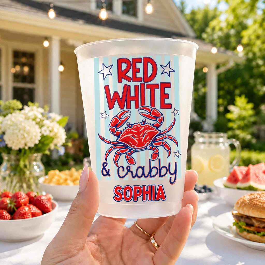 Personalized Frosted Cups Patriotic Crab Independence Day Gift Frosted Cups GradoCreations