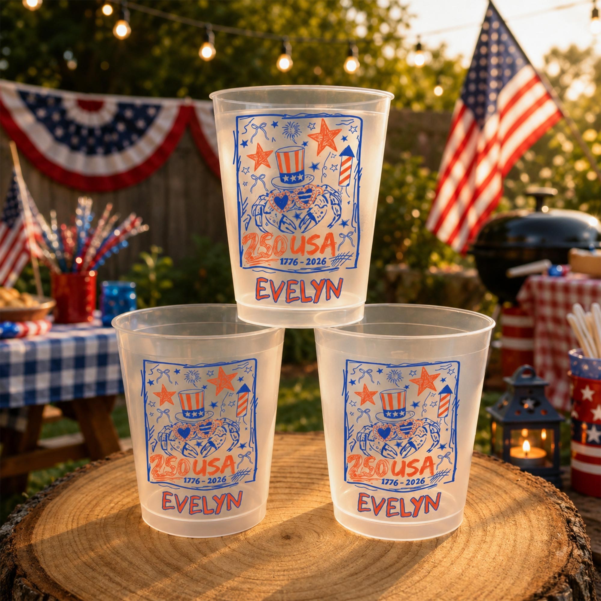 Personalized Frosted Cups Custom Name 4th of July Gift Idea Frosted Cups GradoCreations