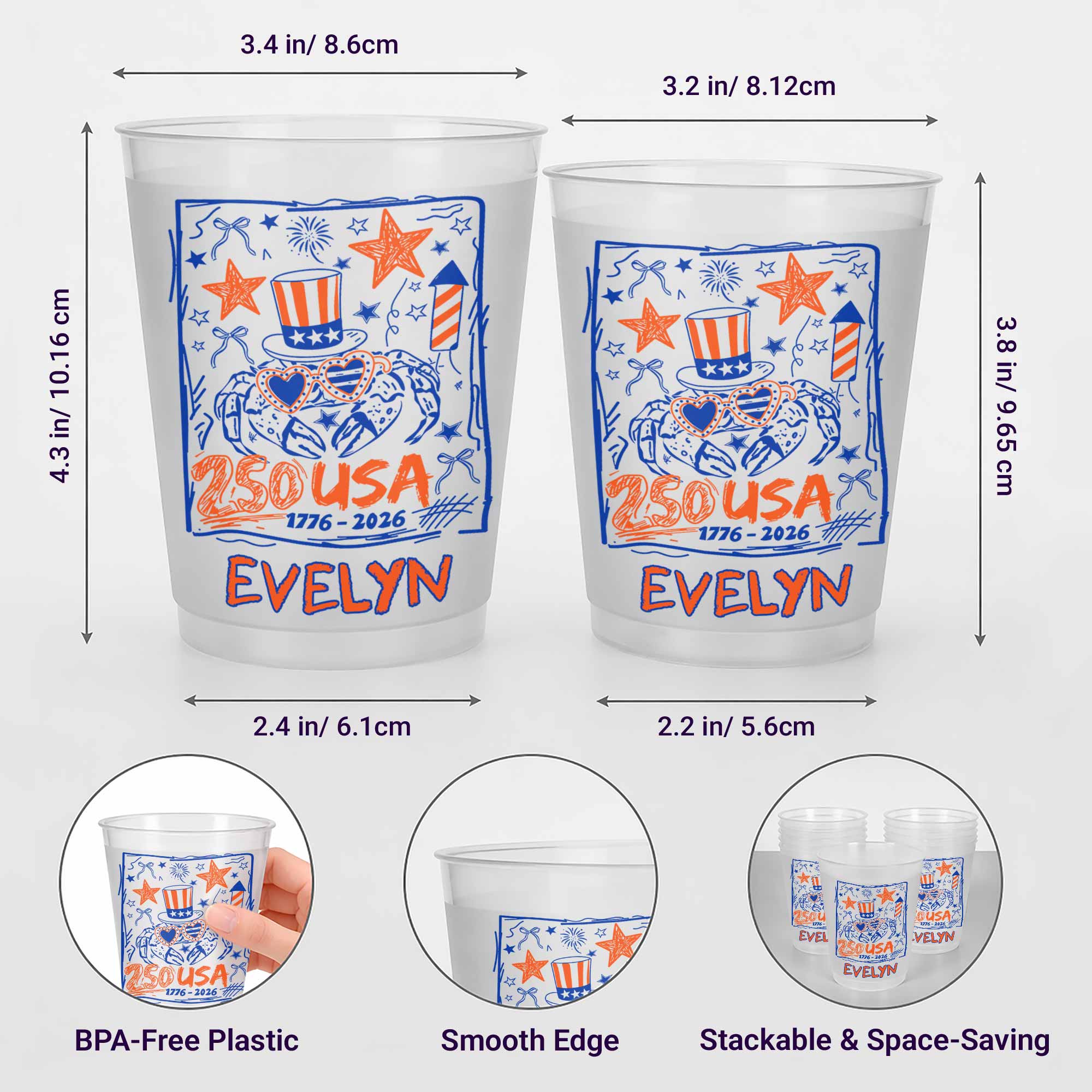 Personalized Frosted Cups Custom Name 4th of July Gift Idea Frosted Cups GradoCreations