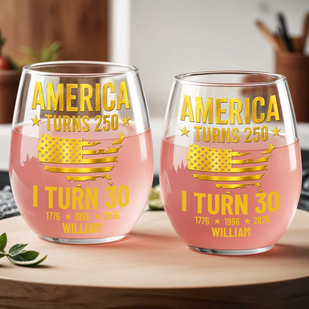 Personalized Stemless Wine Glass USA Map Custom Gift for 250th Birthday Wine Glasses GradoCreations