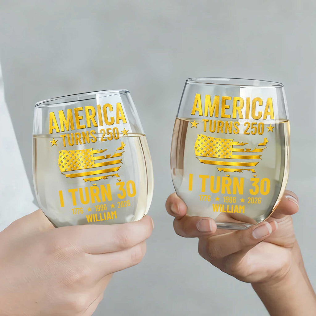 Personalized Stemless Wine Glass USA Map Custom Gift for 250th Birthday Wine Glasses GradoCreations