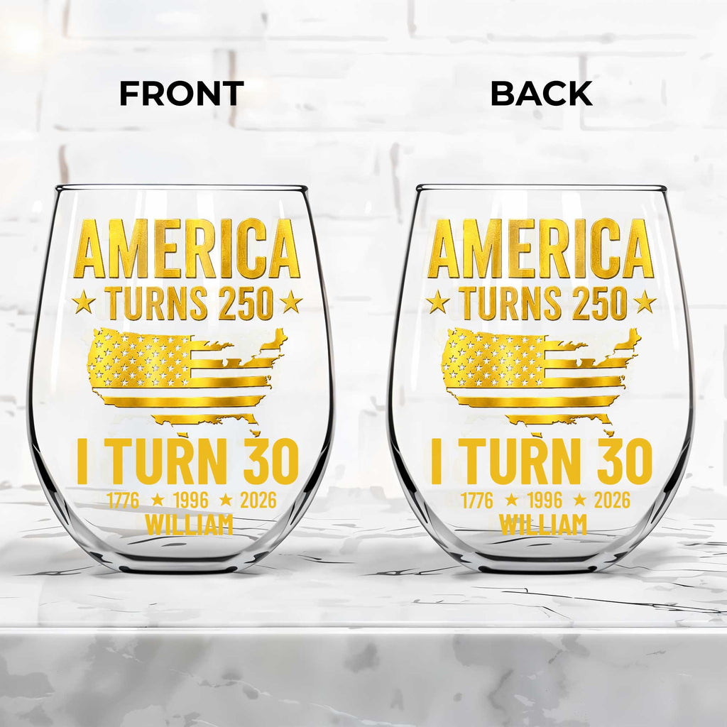 Personalized Stemless Wine Glass USA Map Custom Gift for 250th Birthday Wine Glasses GradoCreations