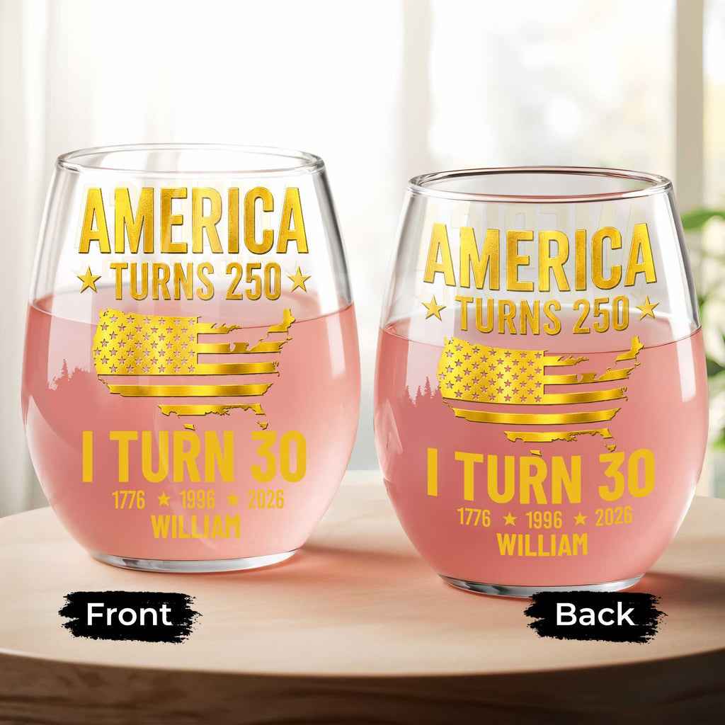 Personalized Stemless Wine Glass USA Map Custom Gift for 250th Birthday Wine Glasses GradoCreations