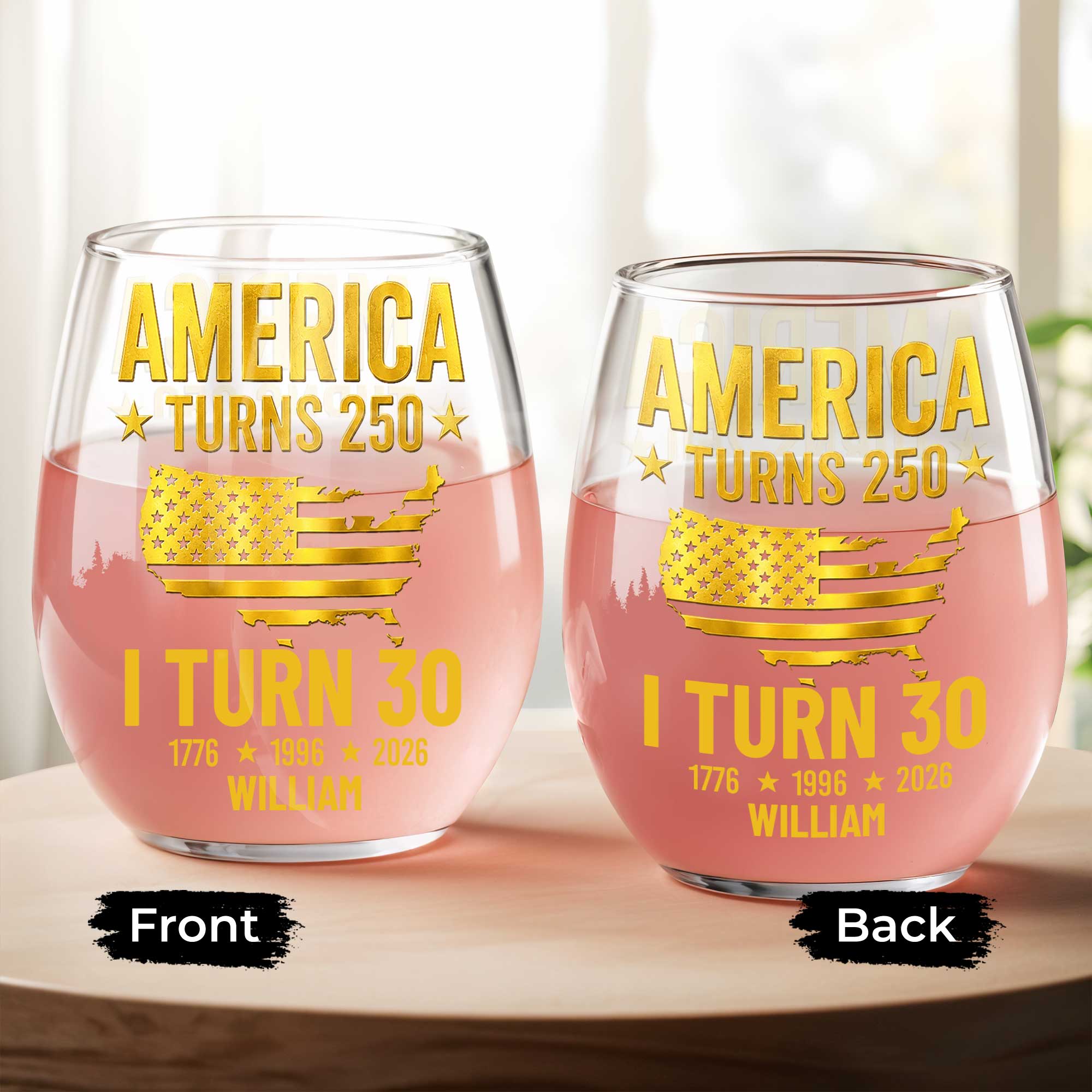 Personalized Stemless Wine Glass USA Map Custom Gift for 250th Birthday Wine Glasses GradoCreations