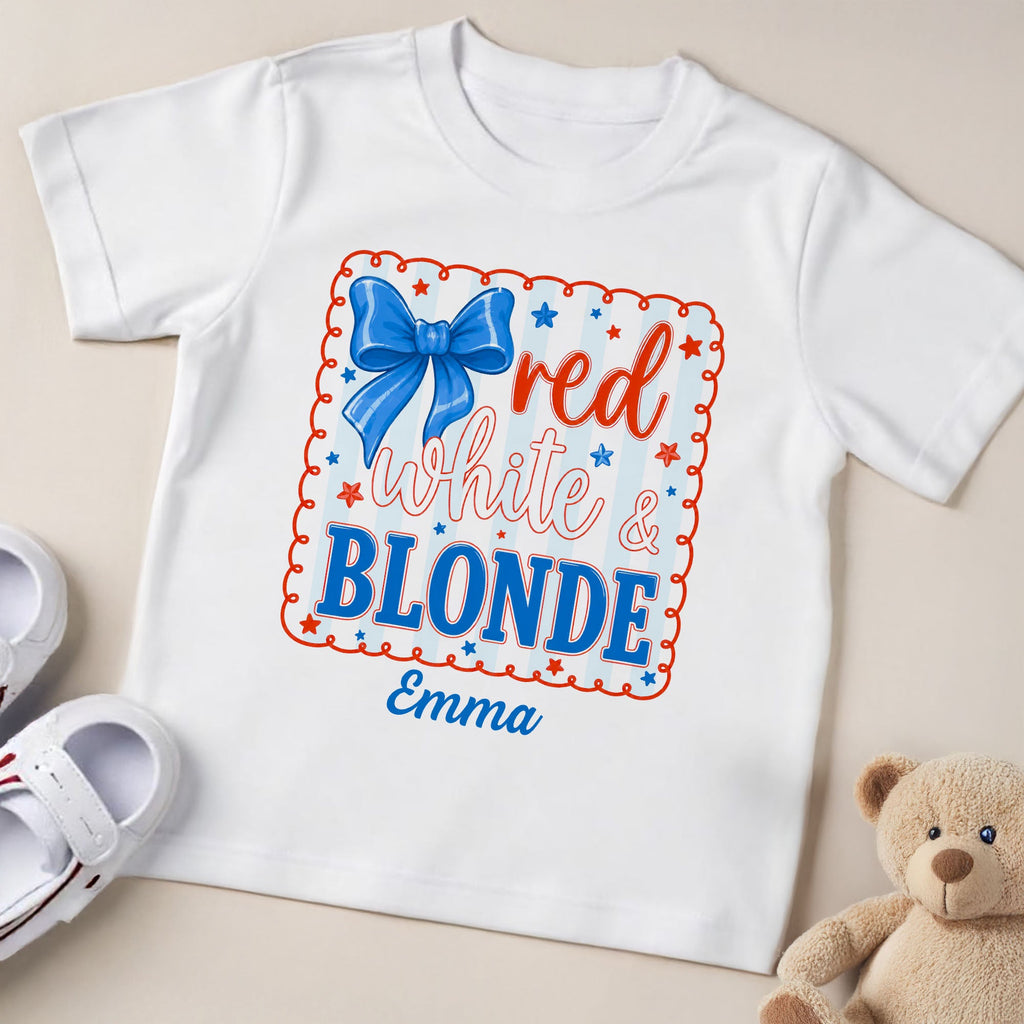 Personalized Patriotic Youth T-Shirt Custom Name Red White & Blonde Gift for Kids Youth T-Shirt GradoCreations