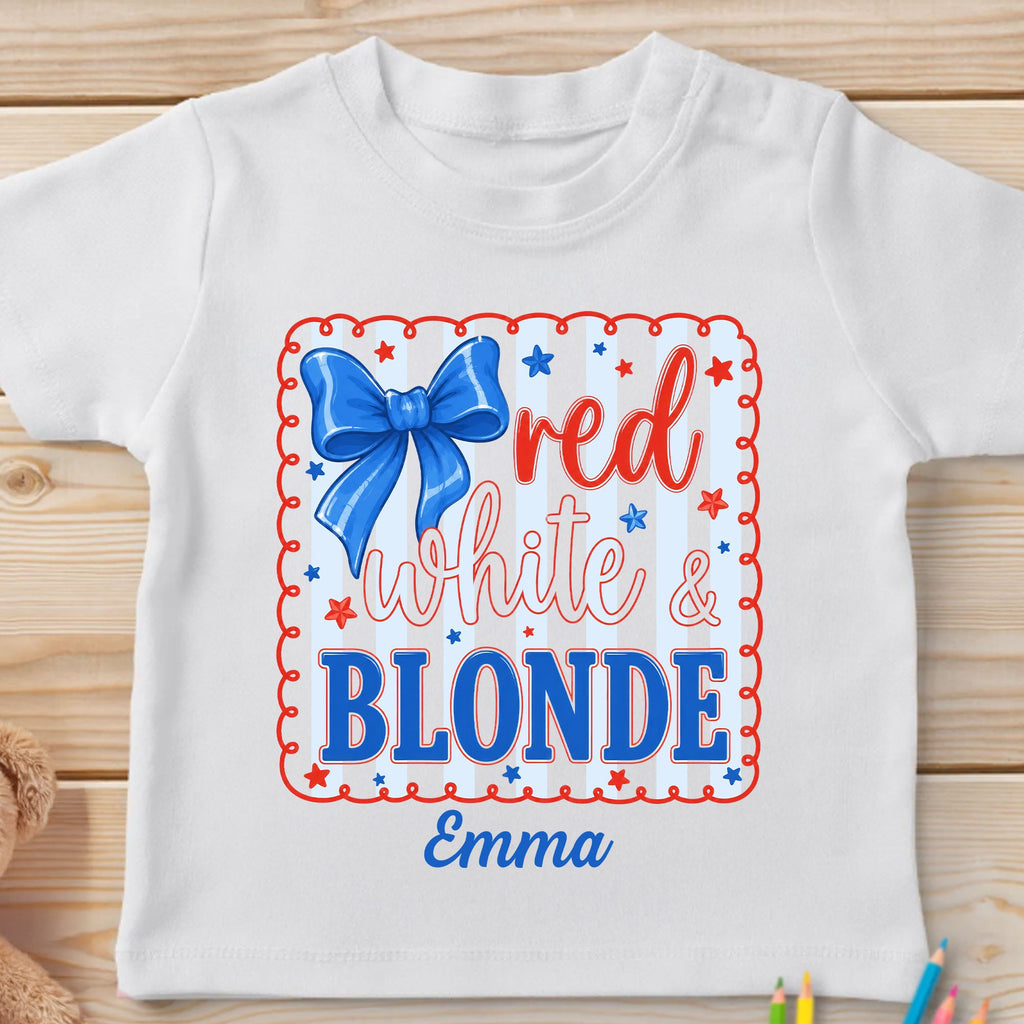 Personalized Patriotic Youth T-Shirt Custom Name Red White & Blonde Gift for Kids Youth T-Shirt GradoCreations