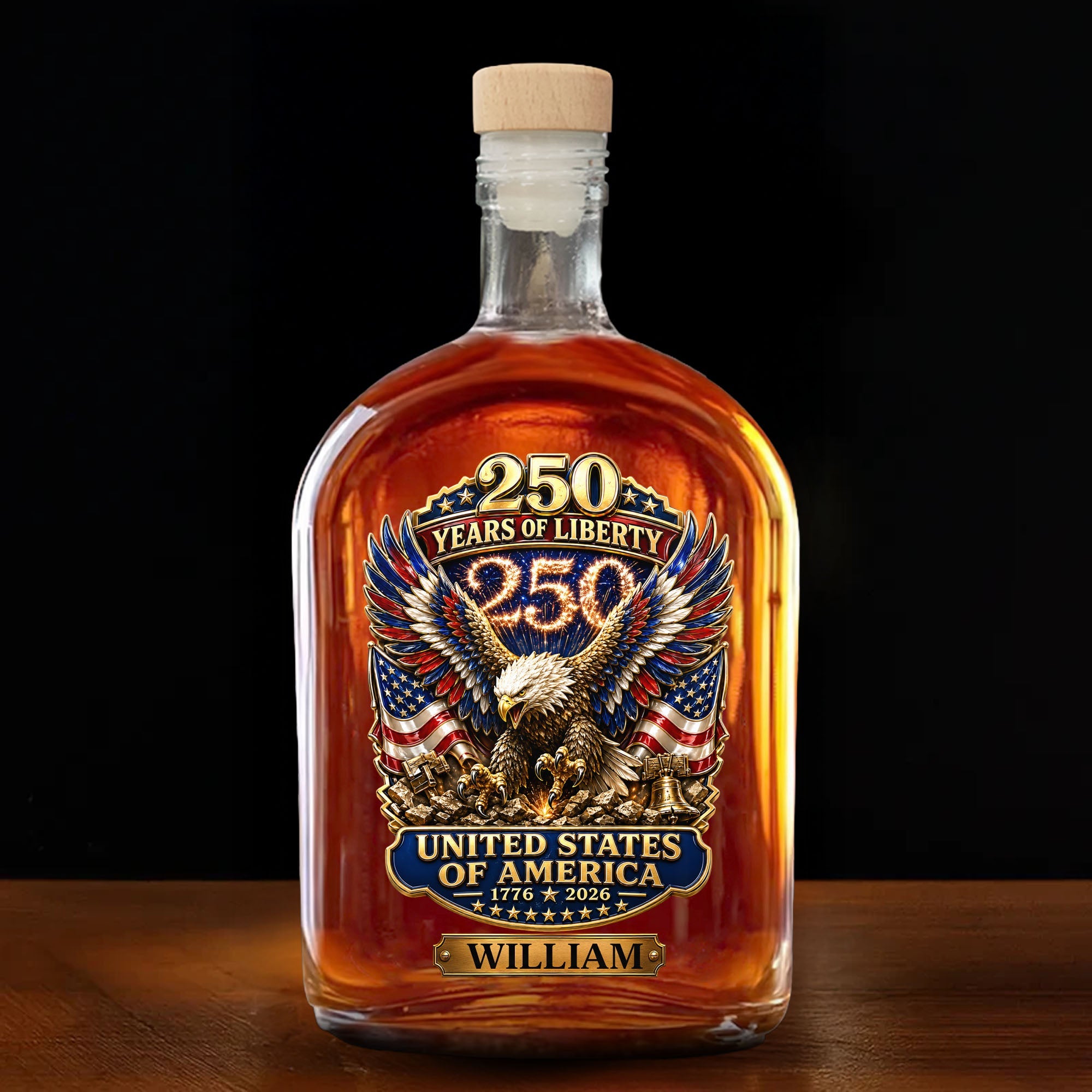 Personalized Whiskey Bottle Custom Name Eagle 250th Anniversary Gift Whiskey Bottle GradoCreations