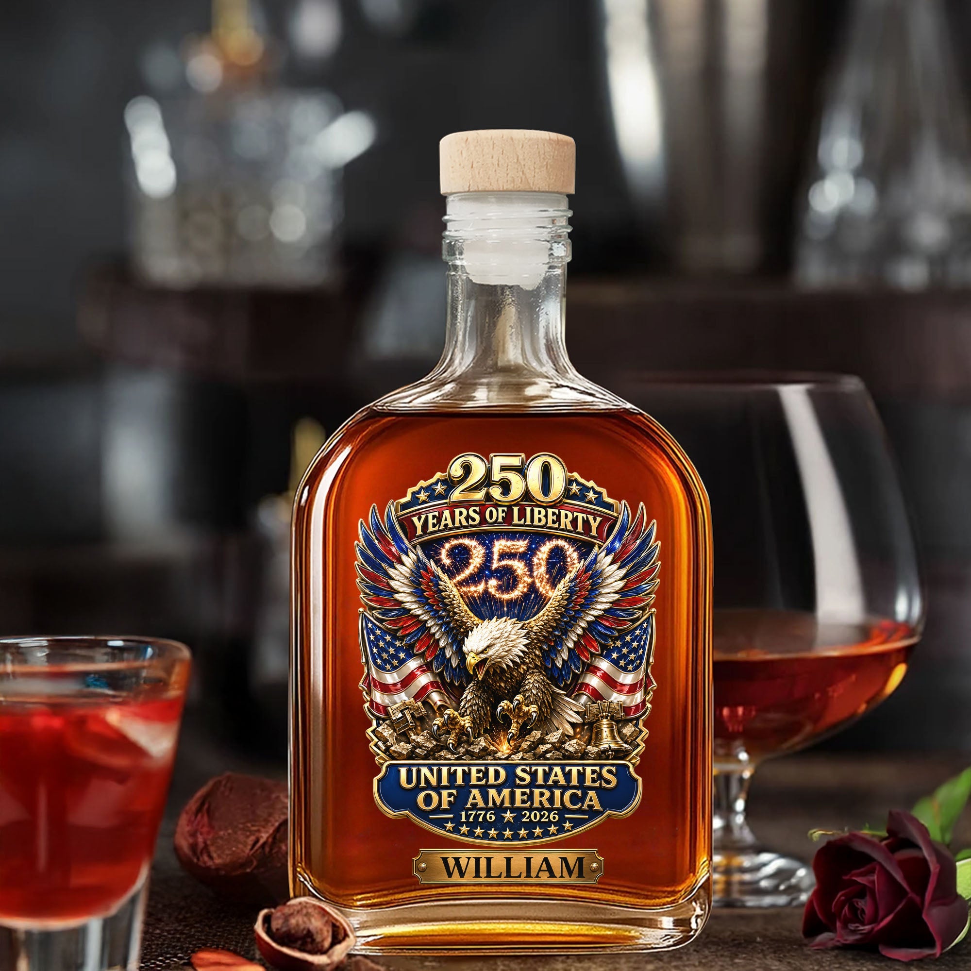 Personalized Whiskey Bottle Custom Name Eagle 250th Anniversary Gift Whiskey Bottle GradoCreations