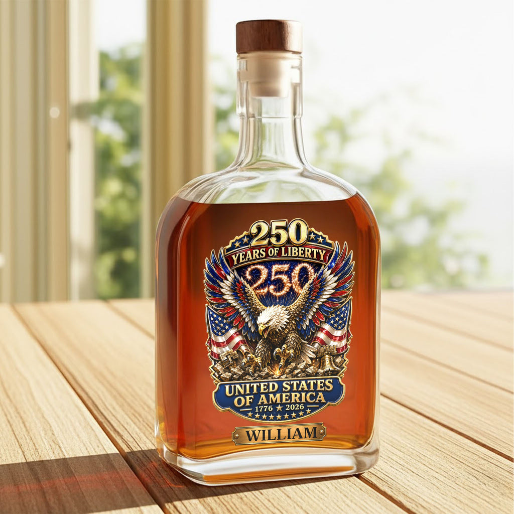 Personalized Whiskey Bottle Custom Name Eagle 250th Anniversary Gift Whiskey Bottle GradoCreations