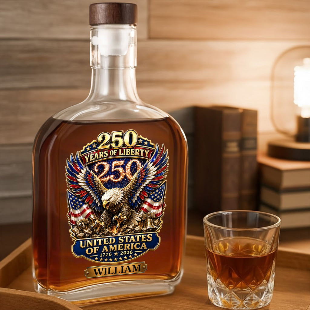 Personalized Whiskey Bottle Custom Name Eagle 250th Anniversary Gift Whiskey Bottle GradoCreations