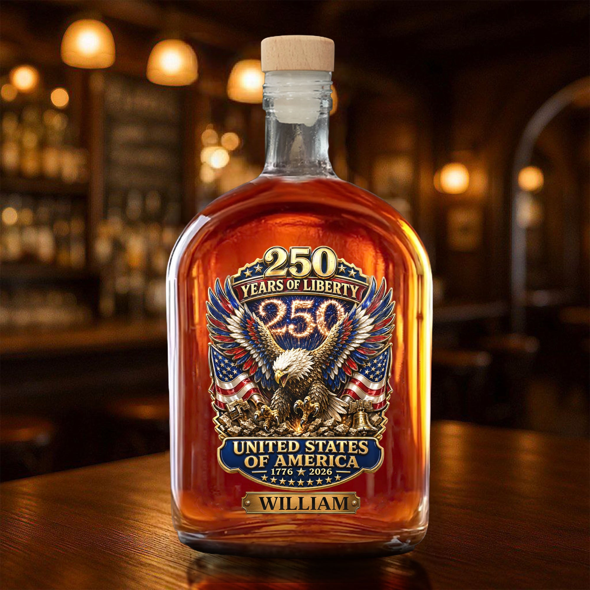 Personalized Whiskey Bottle Custom Name Eagle 250th Anniversary Gift Whiskey Bottle GradoCreations