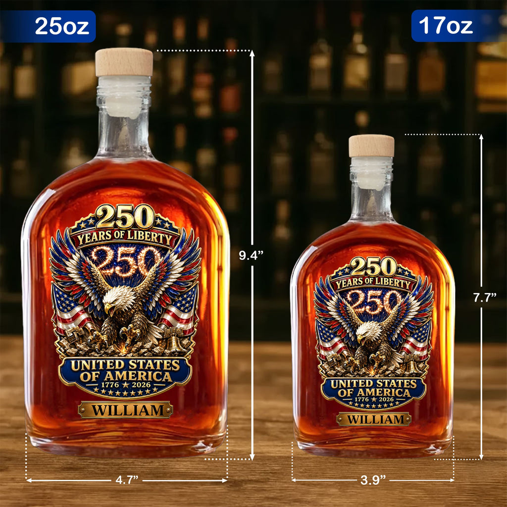 Personalized Whiskey Bottle Custom Name Eagle 250th Anniversary Gift Whiskey Bottle GradoCreations