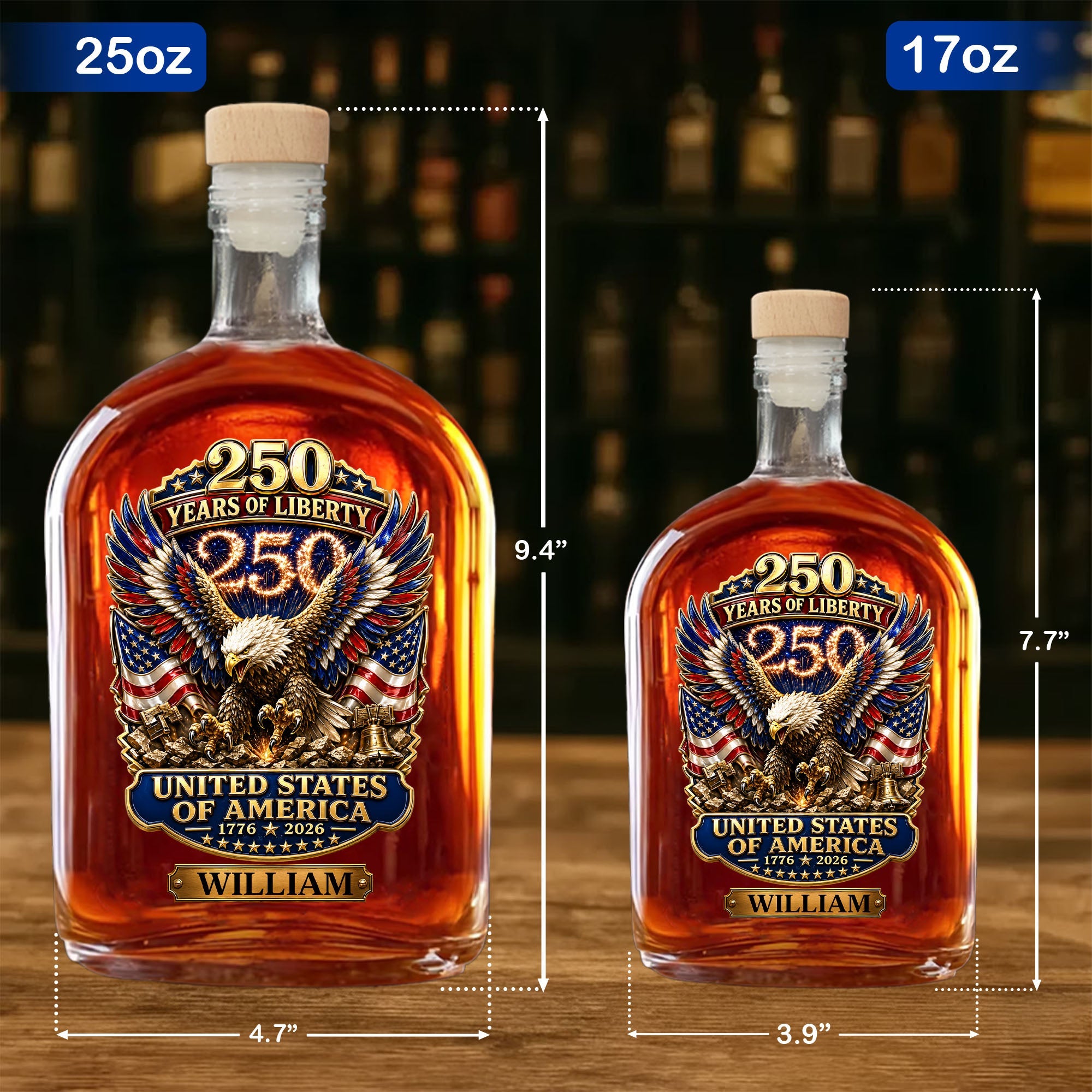 Personalized Whiskey Bottle Custom Name Eagle 250th Anniversary Gift Whiskey Bottle GradoCreations