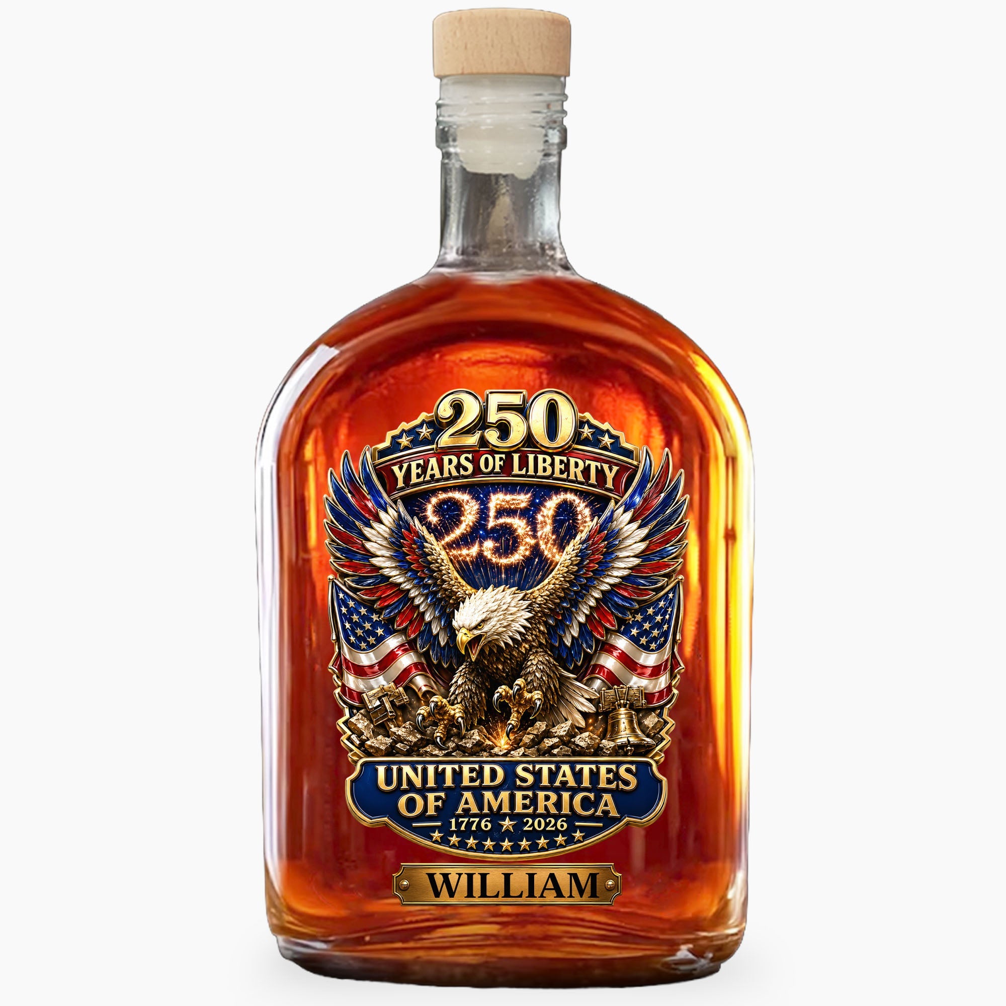 Personalized Whiskey Bottle Custom Name Eagle 250th Anniversary Gift Whiskey Bottle GradoCreations