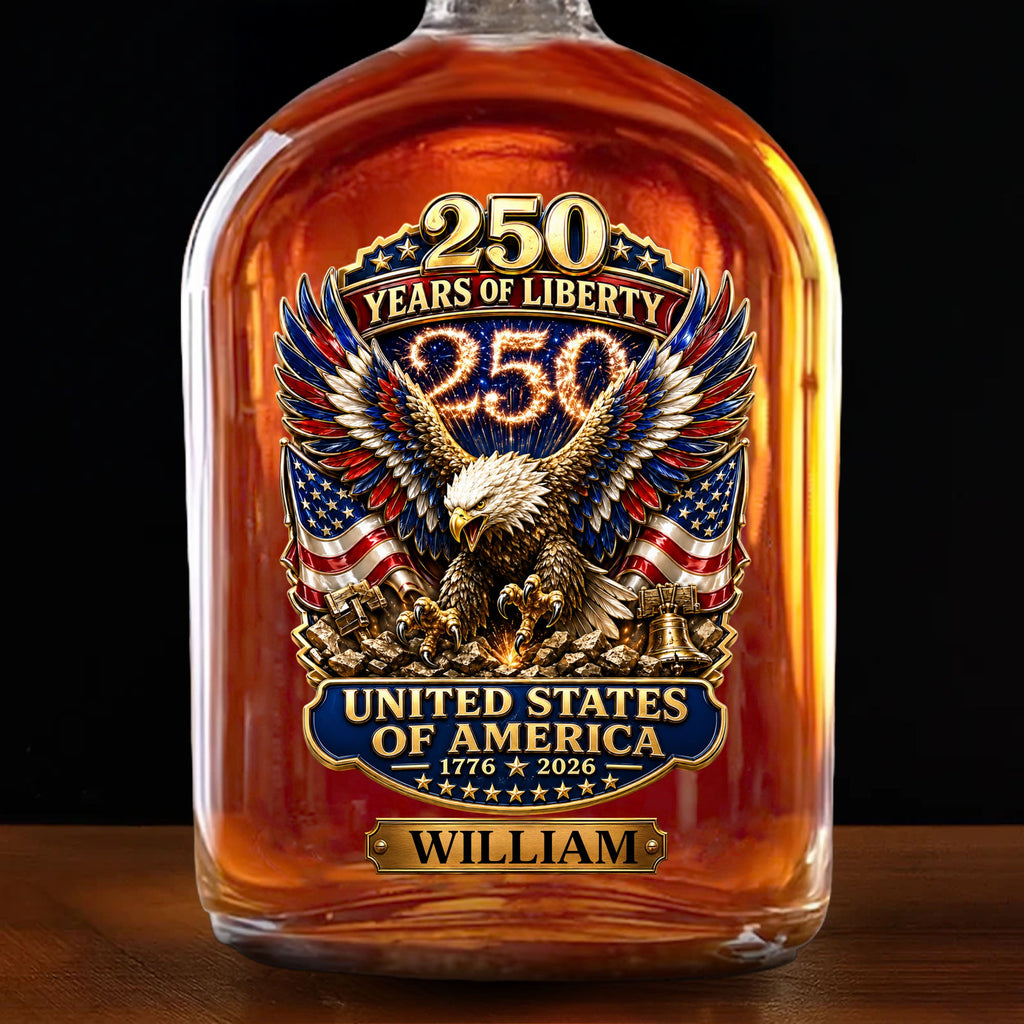 Personalized Whiskey Bottle Custom Name Eagle 250th Anniversary Gift Whiskey Bottle GradoCreations
