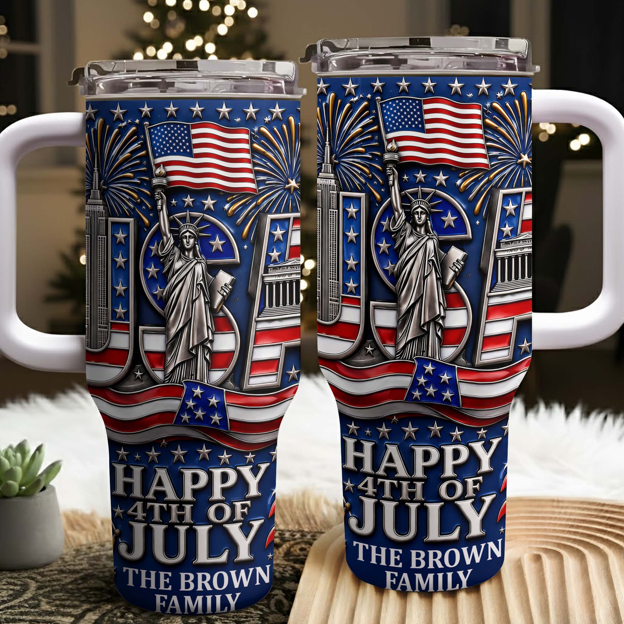 Personalized 40oz Tumbler with Straw American Flag Gift for 4th of July 40oz Tumbler GradoCreations