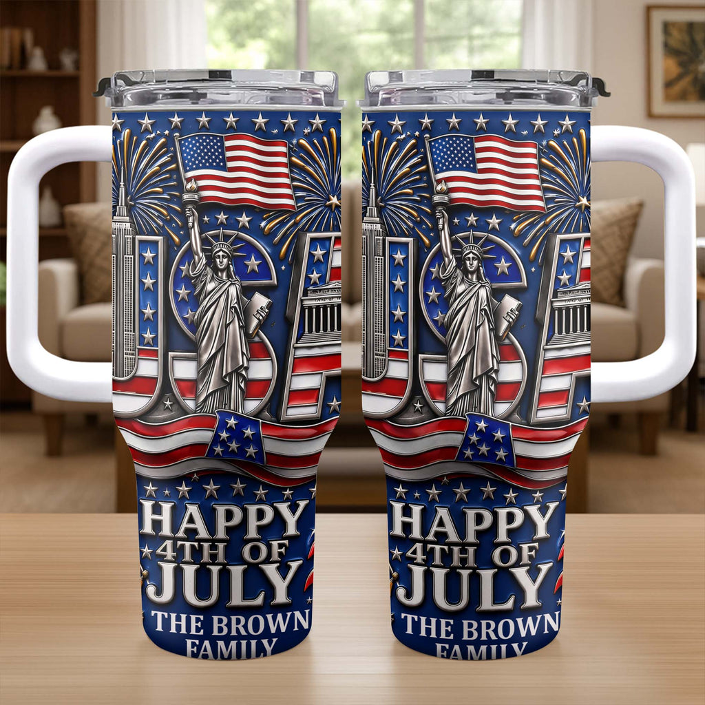 Personalized 40oz Tumbler with Straw American Flag Gift for 4th of July 40oz Tumbler GradoCreations