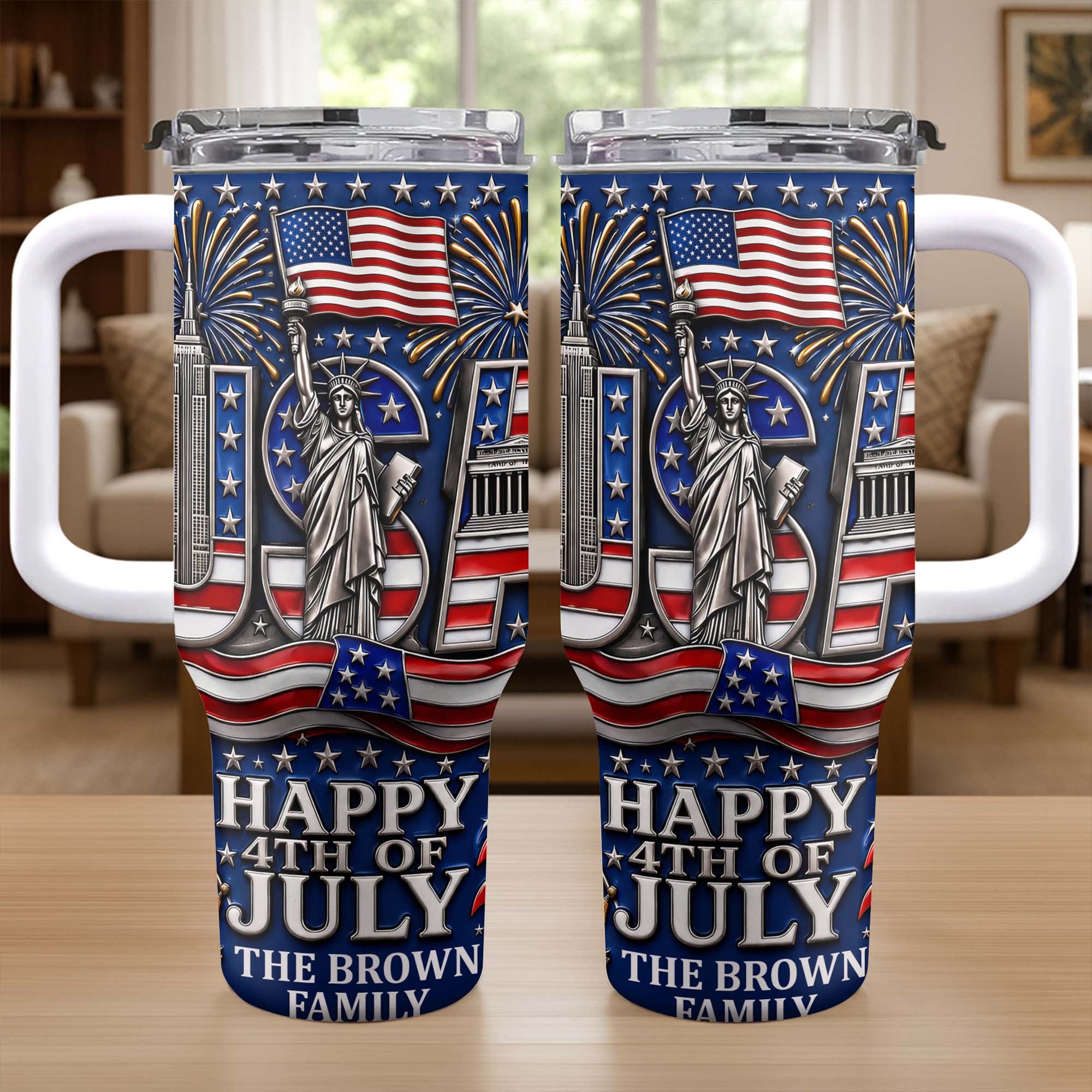 Personalized 40oz Tumbler with Straw American Flag Gift for 4th of July 40oz Tumbler GradoCreations