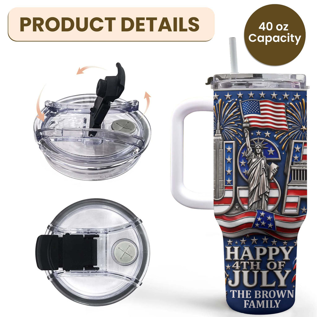 Personalized 40oz Tumbler with Straw American Flag Gift for 4th of July 40oz Tumbler GradoCreations