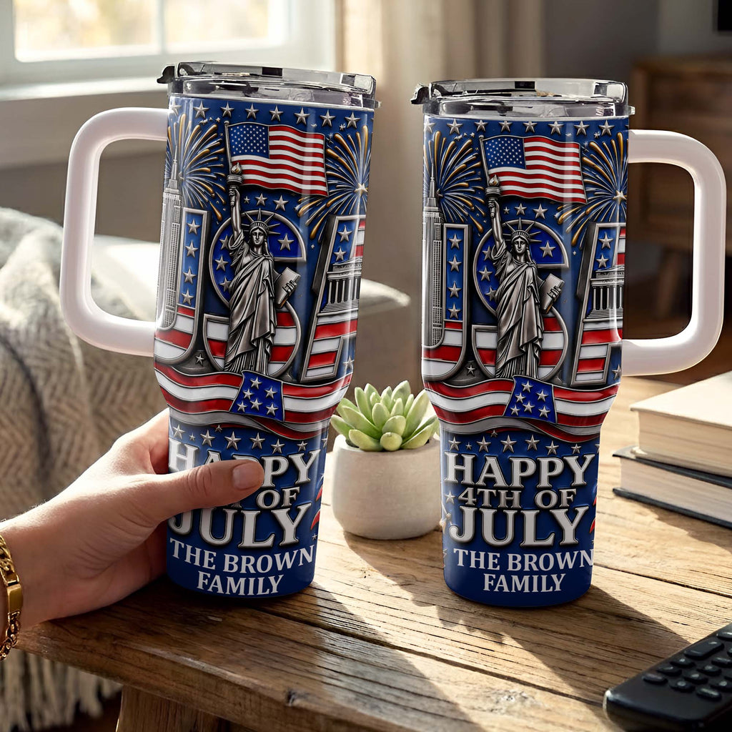 Personalized 40oz Tumbler with Straw American Flag Gift for 4th of July 40oz Tumbler GradoCreations
