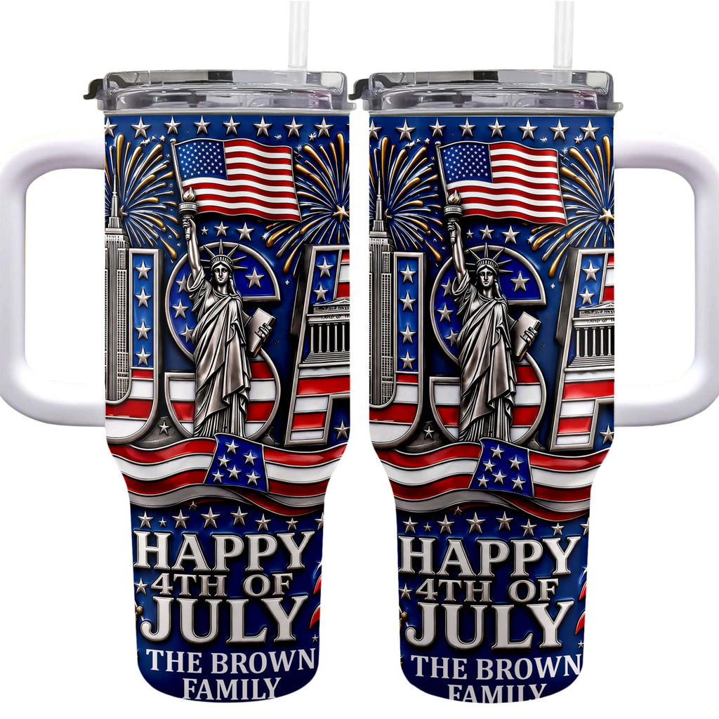 Personalized 40oz Tumbler with Straw American Flag Gift for 4th of July 40oz Tumbler GradoCreations