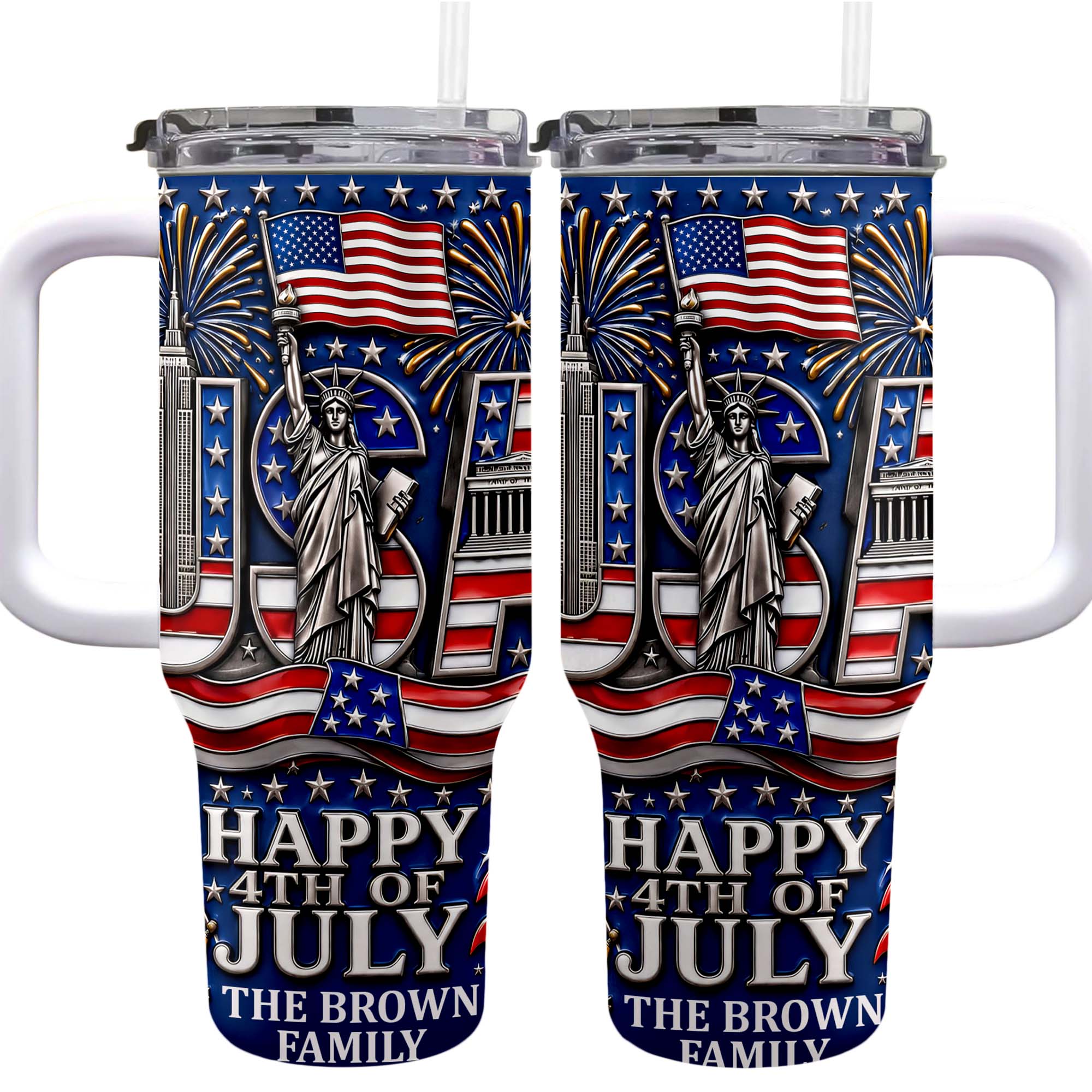 Personalized 40oz Tumbler with Straw American Flag Gift for 4th of July 40oz Tumbler GradoCreations