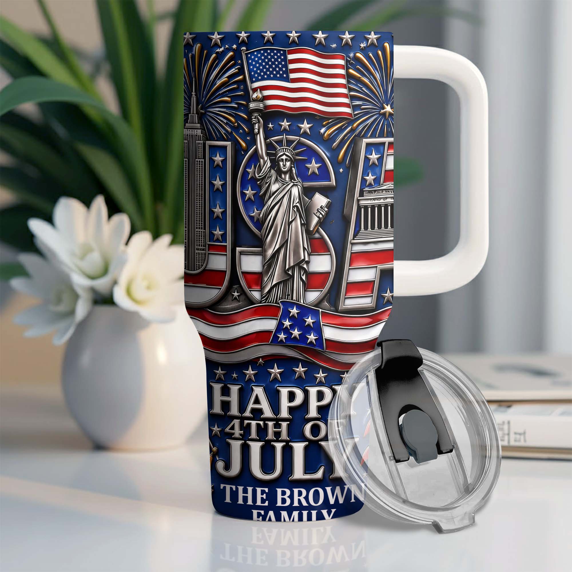 Personalized 40oz Tumbler with Straw American Flag Gift for 4th of July 40oz Tumbler GradoCreations