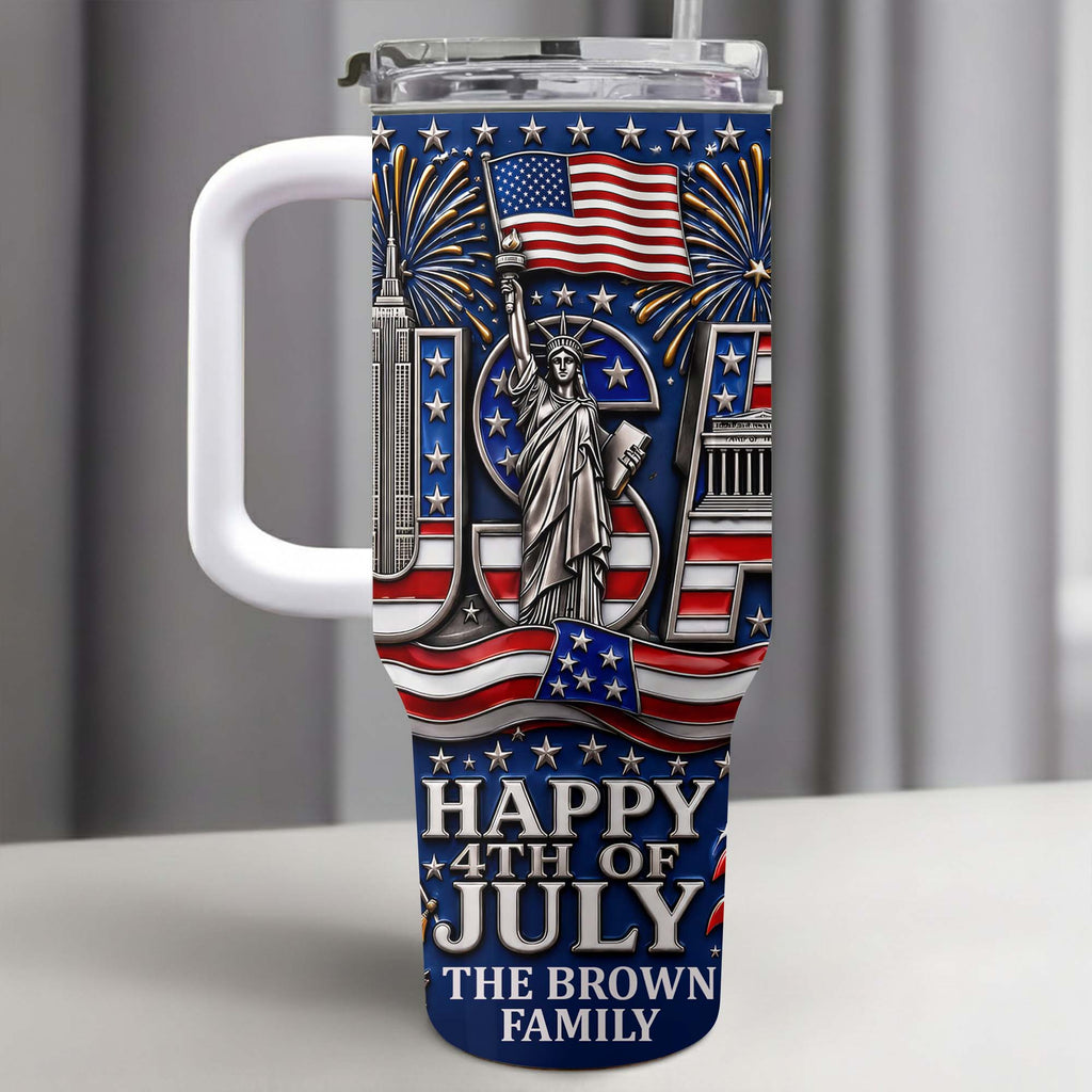Personalized 40oz Tumbler with Straw American Flag Gift for 4th of July 40oz Tumbler GradoCreations