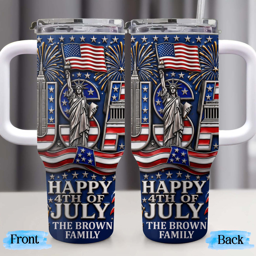 Personalized 40oz Tumbler with Straw American Flag Gift for 4th of July 40oz Tumbler GradoCreations