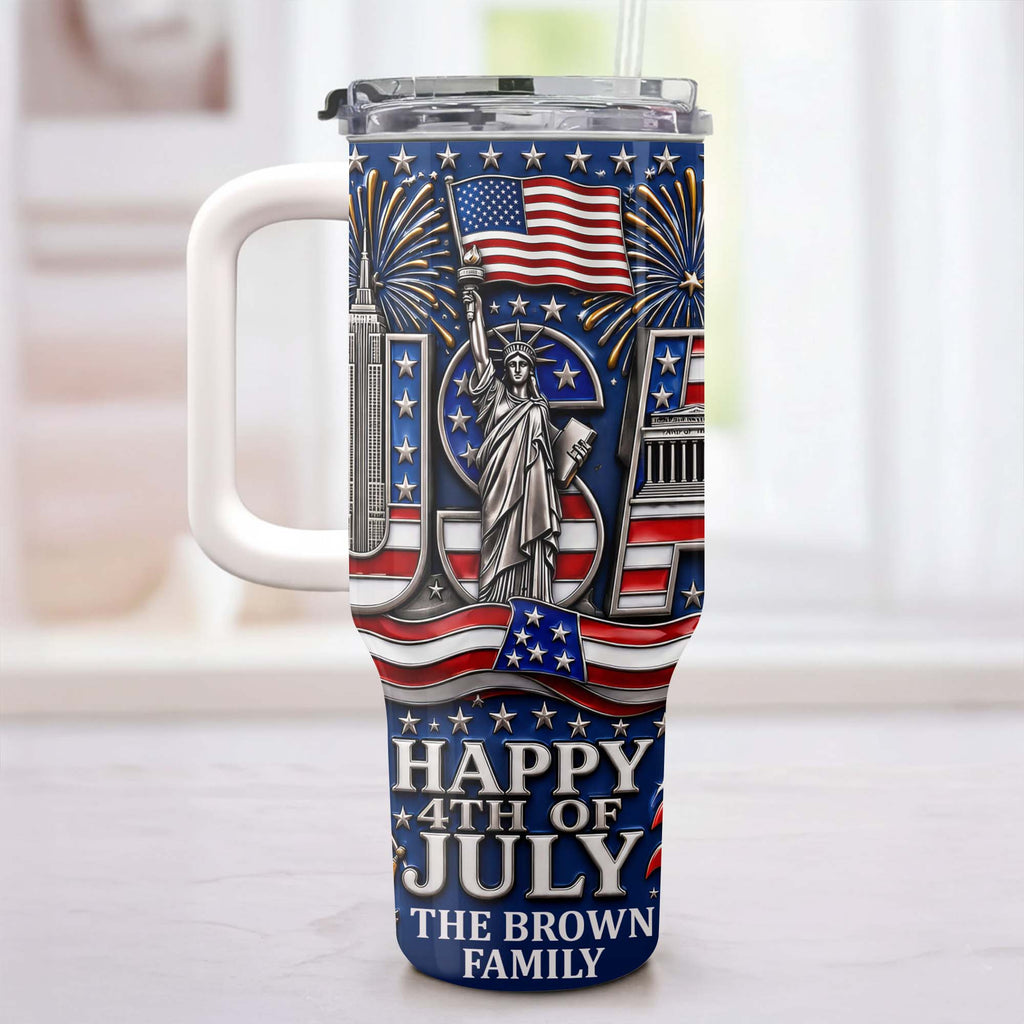 Personalized 40oz Tumbler with Straw American Flag Gift for 4th of July 40oz Tumbler GradoCreations